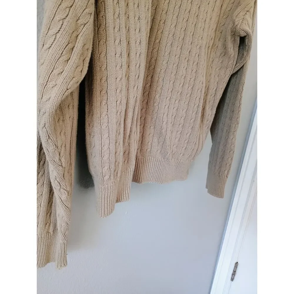 Vtg Shenandoah cotton cable knit crewneck sweater tan Brown M old money